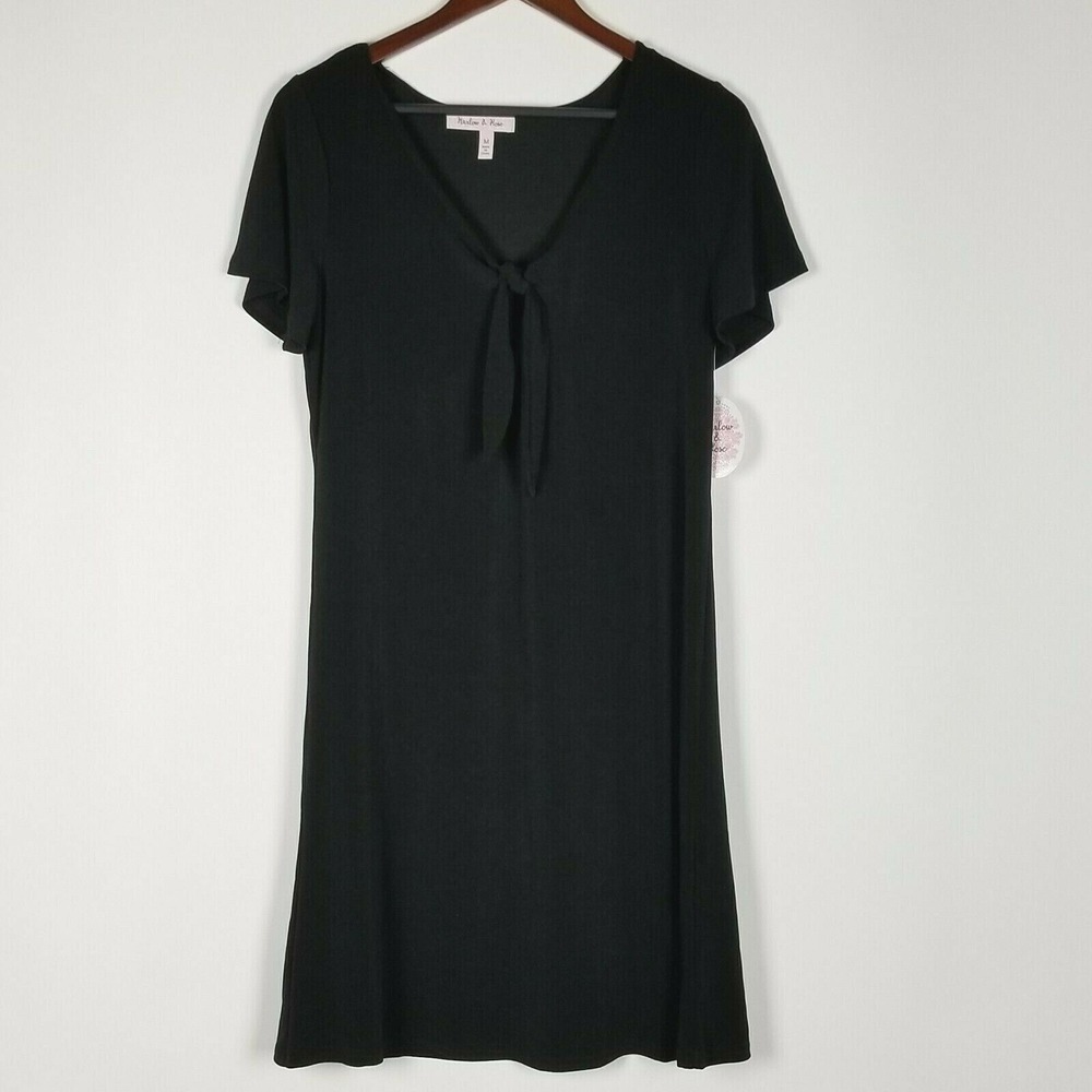 Harlow & Rose Women's Dress Size L Black Tie Front Short Sleeve Keyhole New